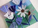 fused glass platter blue flowers